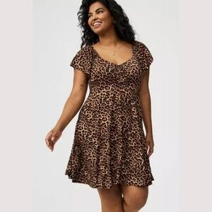 Torrid Flowy Super Soft Knit Leopard Print Dress Sz 0X L/XL Cheetah Animal